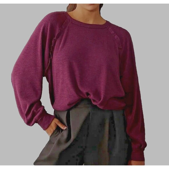 anthropologie Sweaters - Anthropologie Pilcro Raglan Ruffled Thermal Top Purple Size Small Preppy Office